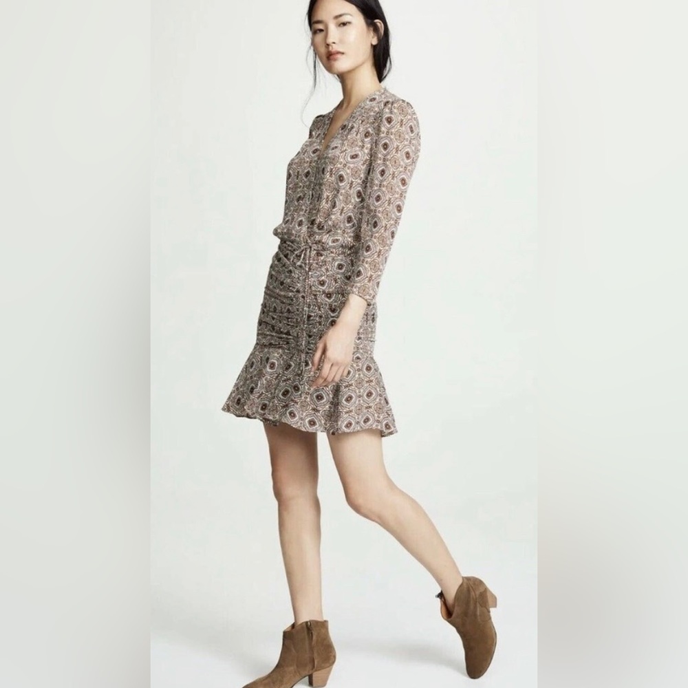 Veronica Beard silk mini dress orange and tan geo print size 6